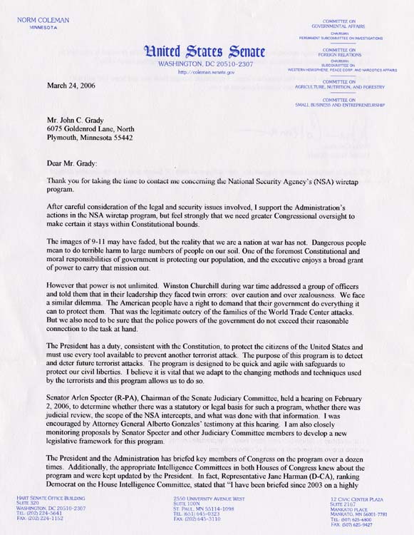 Norm Coleman's Response, Page 1