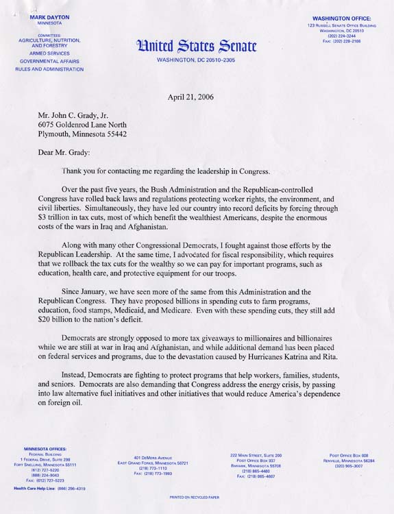 Mark Dayton's Response, Page 1